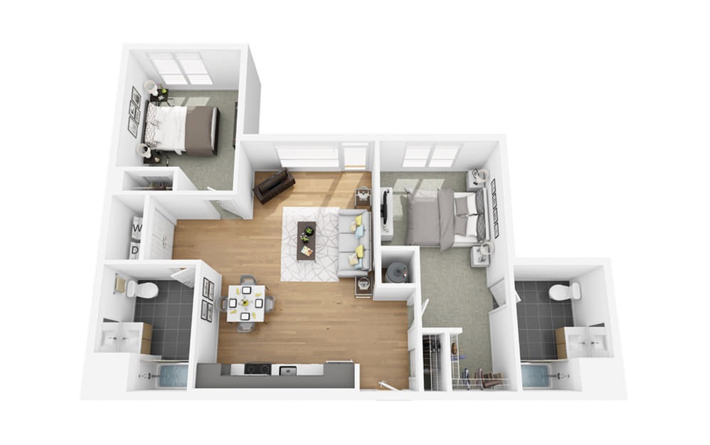 Eco C1 - 2 bedroom floorplan layout with 2 baths and 997 square feet.