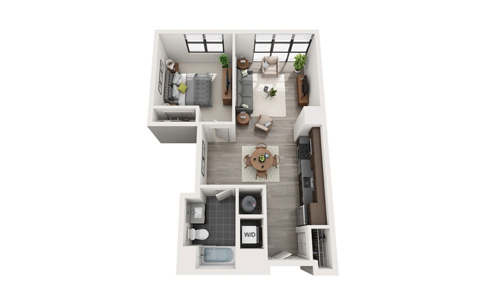 Edge A4 - 1 bedroom floorplan layout with 1 bath and 663 square feet.