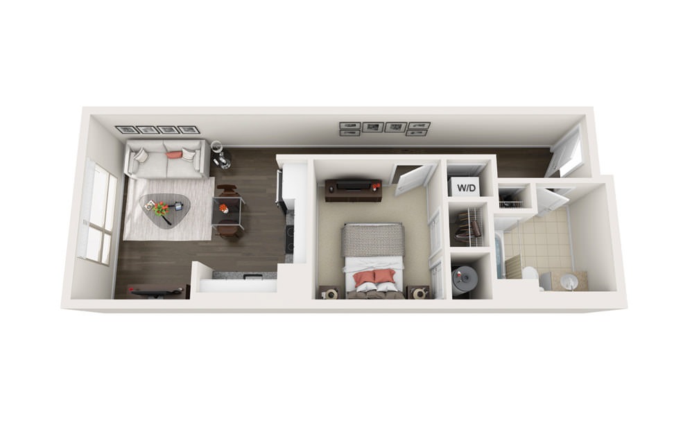 Element A1 - 1 bedroom floorplan layout with 1 bath and 586 square feet.