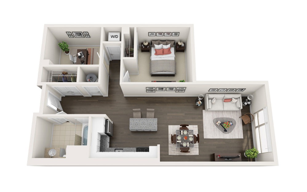 Element B6 - 1 bedroom floorplan layout with 1 bath and 863 square feet.