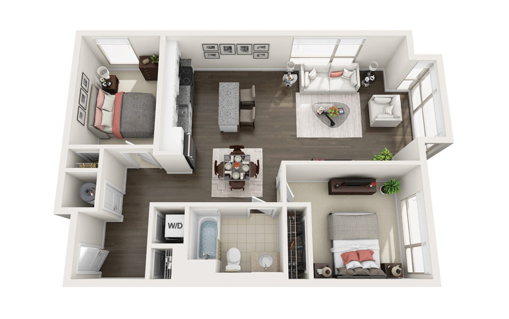 Element C2 - 2 bedroom floorplan layout with 1 bath and 906 square feet.