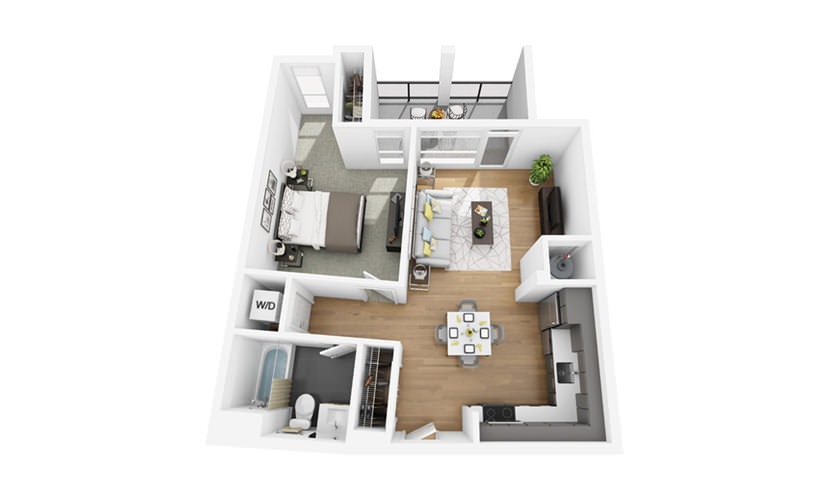 Eco A10 - 1 bedroom floorplan layout with 1 bathroom and 720 square feet