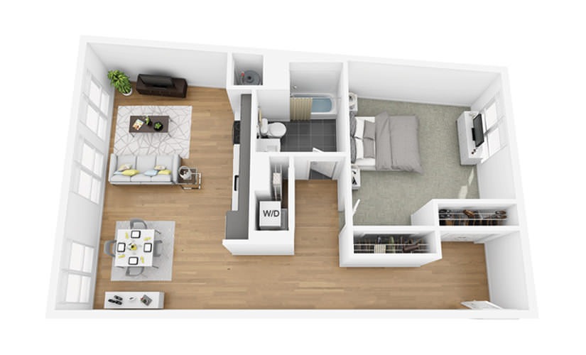 Eco A5 - 1 bedroom floorplan layout with 1 bathroom and 861 square feet