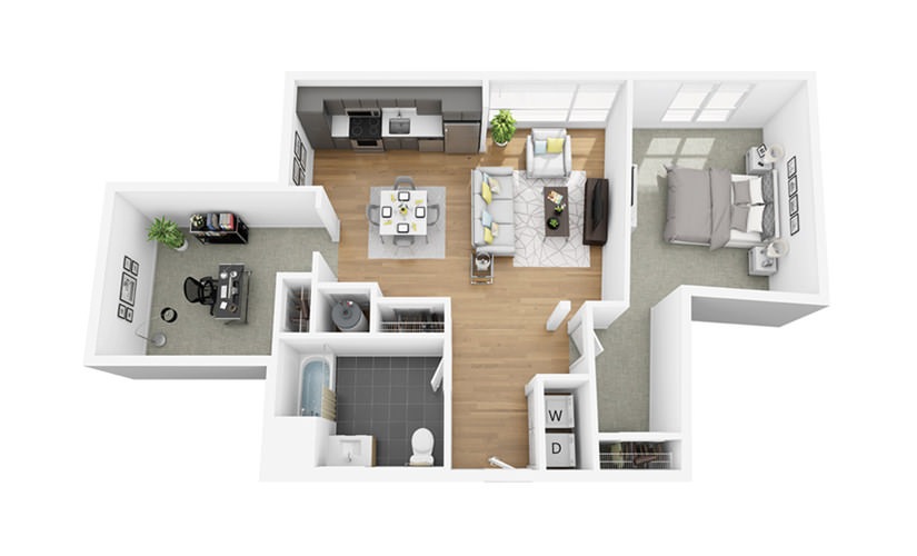 Eco B1 - 1 bedroom floorplan layout with 1 bathroom and 972 square feet