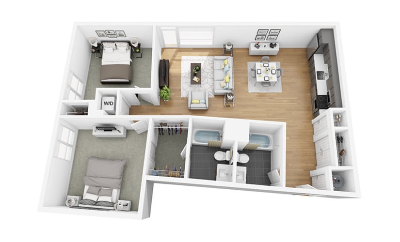 Eco C2 - 2 bedroom floorplan layout with 2 bathrooms and 1114 square feet