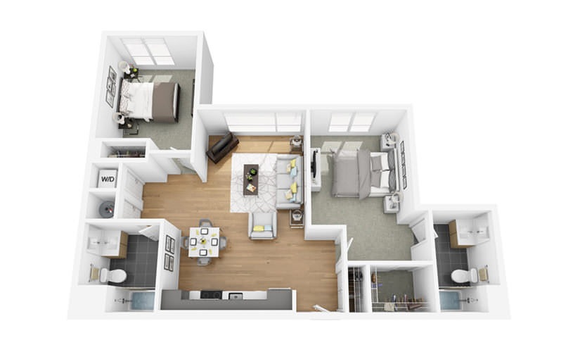 Eco C3 - 2 bedroom floorplan layout with 2 bathrooms and 995 square feet