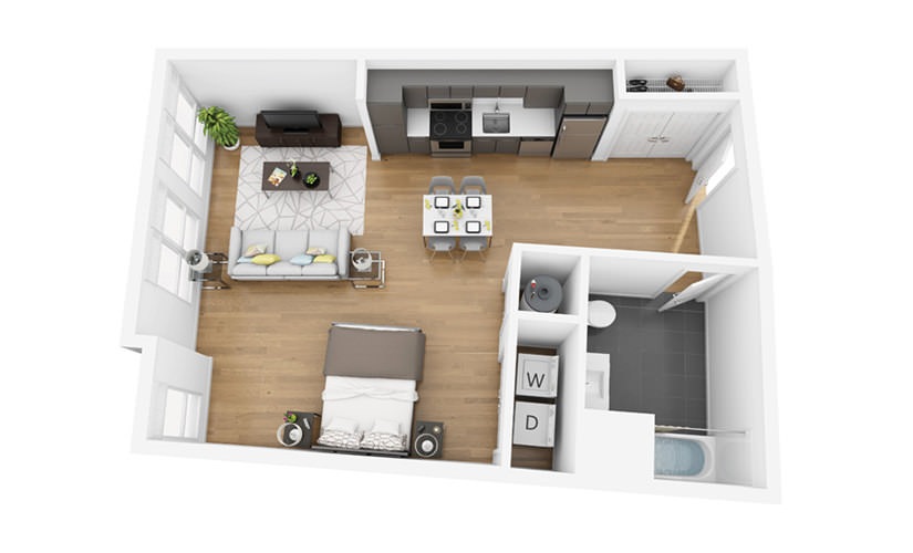 Eco S10 - Studio floorplan layout with 1 bathroom and 610 square feet