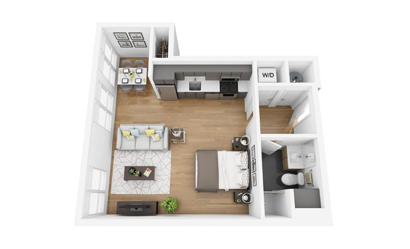 Eco S3 - Studio floorplan layout with 1 bathroom and 508 square feet