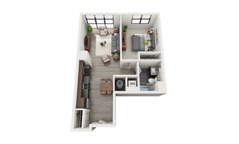 Edge A2 - 1 bedroom floorplan layout with 1 bathroom and 651 square feet