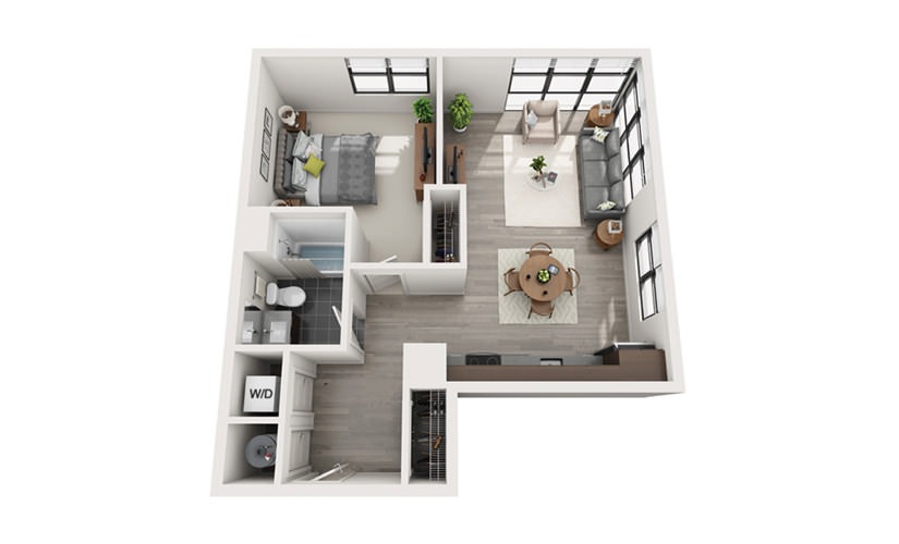 Edge A5 - 1 bedroom floorplan layout with 1 bathroom and 681 square feet
