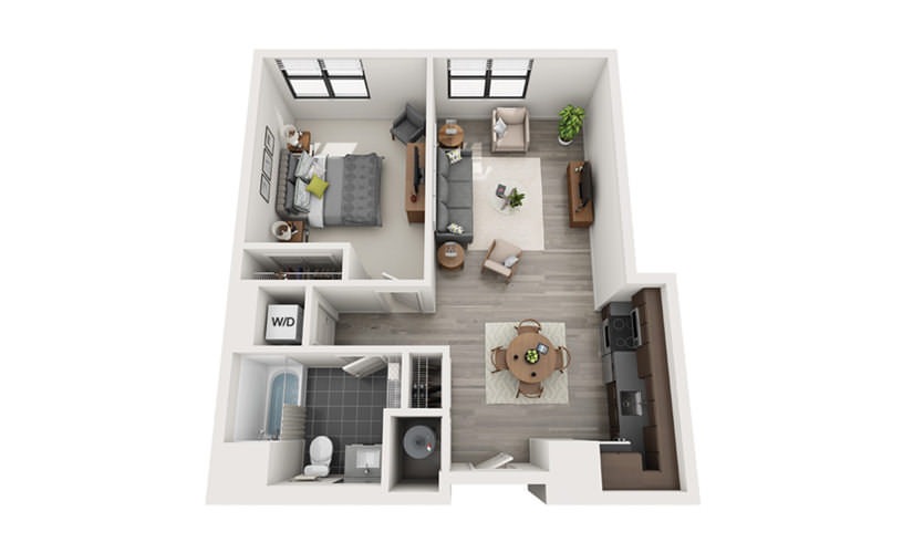Edge A9 - 1 bedroom floorplan layout with 1 bathroom and 693 square feet