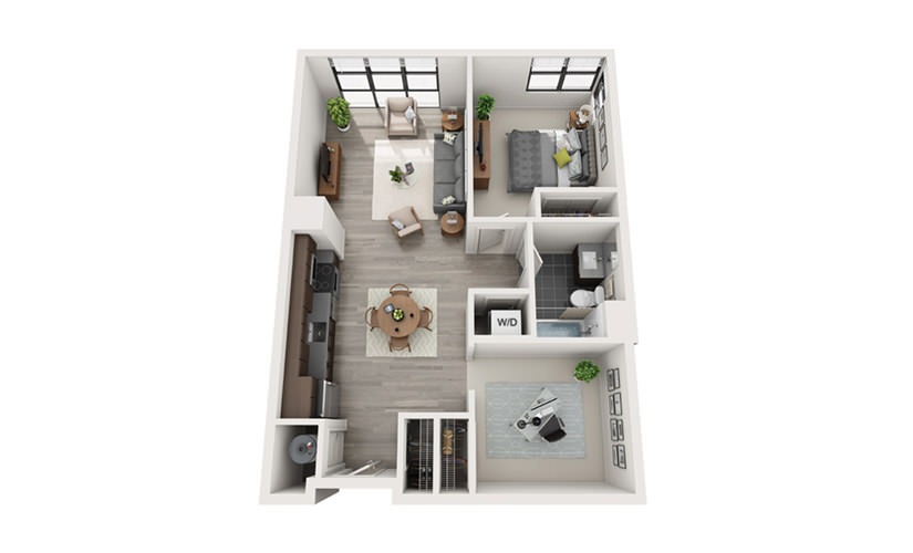 Edge B1 - 1 bedroom floorplan layout with 1 bathroom and 808 square feet