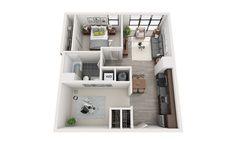 Edge B3 - 1 bedroom floorplan layout with 1 bathroom and 743 square feet