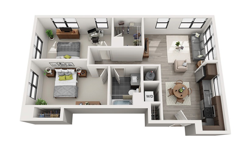 Edge C1 - 2 bedroom floorplan layout with 1 bathroom and 932 square feet