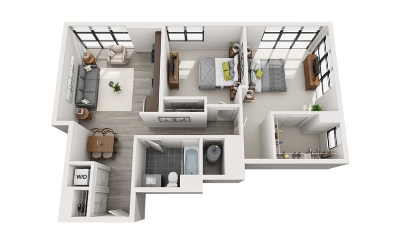 Edge C10 - 2 bedroom floorplan layout with 1 bathroom and 919 square feet