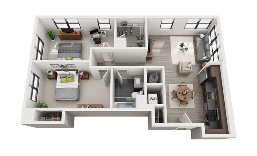 Edge C2 - 2 bedroom floorplan layout with 1 bathroom and 906 square feet