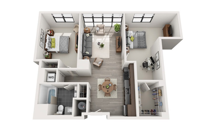Edge C3 - 2 bedroom floorplan layout with 1 bathroom and 967 square feet