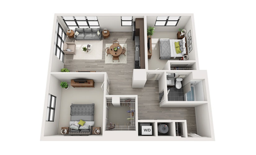 Edge C5 - 2 bedroom floorplan layout with 1 bathroom and 966 square feet