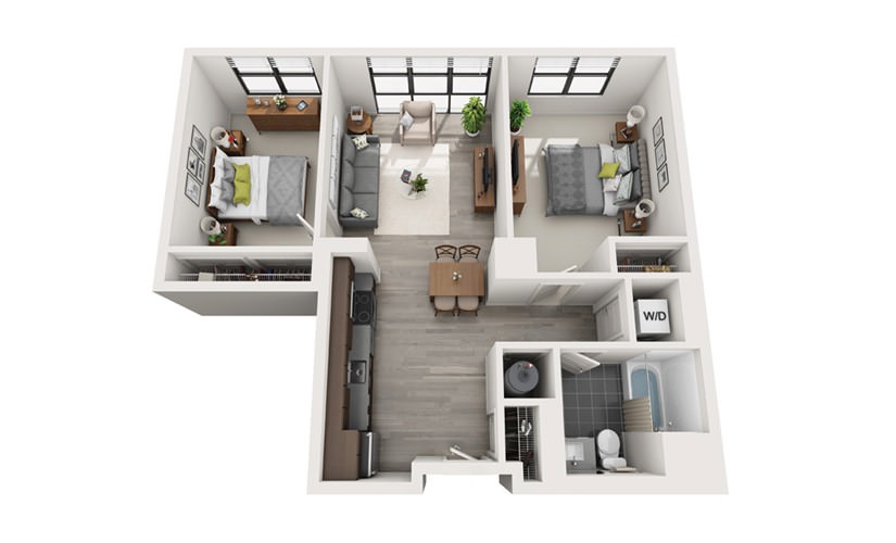 Edge C6 - 2 bedroom floorplan layout with 1 bathroom and 813 square feet