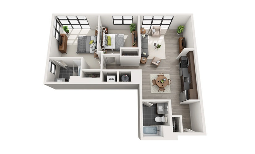 Edge C7 - 2 bedroom floorplan layout with 2 bathrooms and 974 square feet