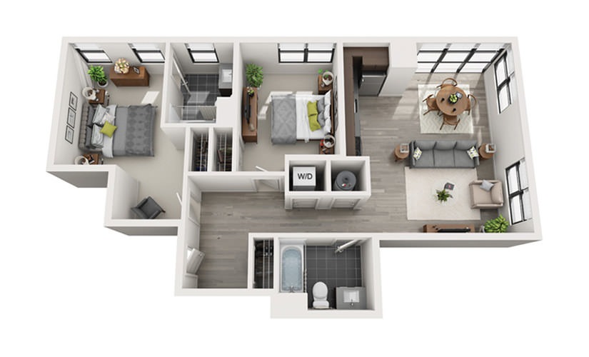 Edge C8 - 2 bedroom floorplan layout with 2 bathrooms and 935 square feet