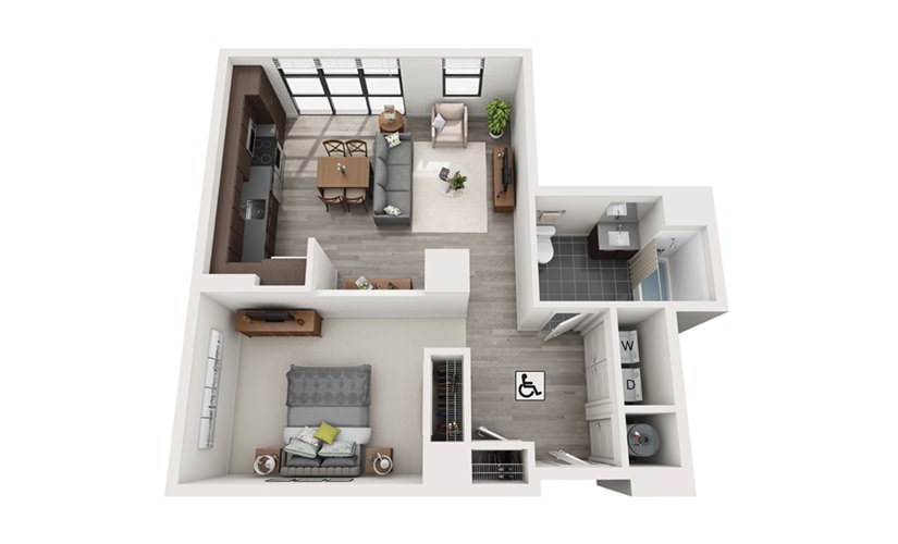 Edge S2 - Studio floorplan layout with 1 bathroom and 765 square feet