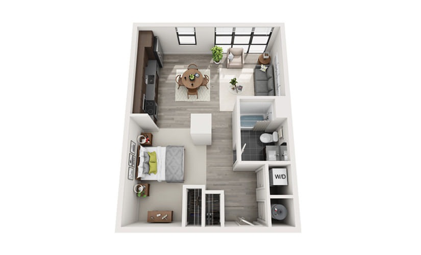 Edge S3 - Studio floorplan layout with 1 bathroom and 610 square feet