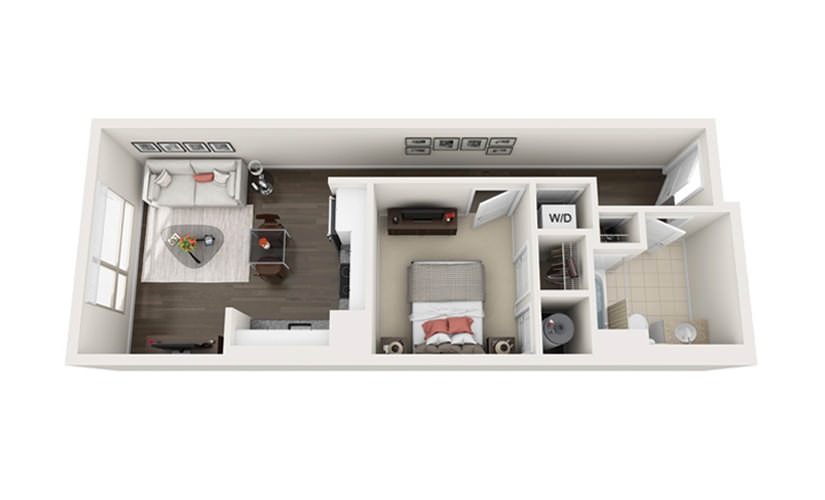Element A1 - 1 bedroom floorplan layout with 1 bathroom and 586 square feet