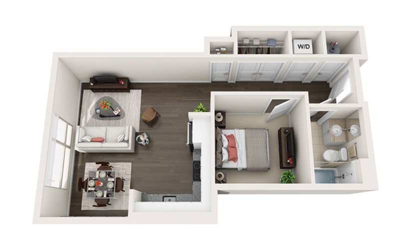 Element A2 - 1 bedroom floorplan layout with 1 bathroom and 619 square feet