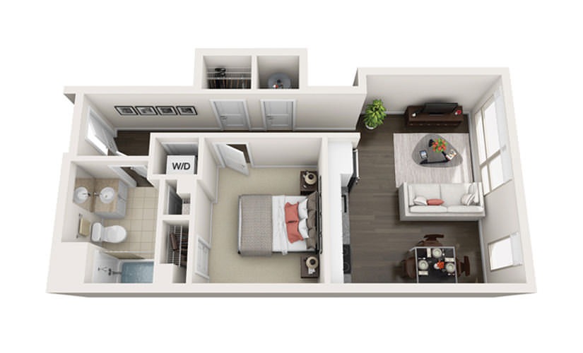 Element A3 - 1 bedroom floorplan layout with 1 bathroom and 564 square feet