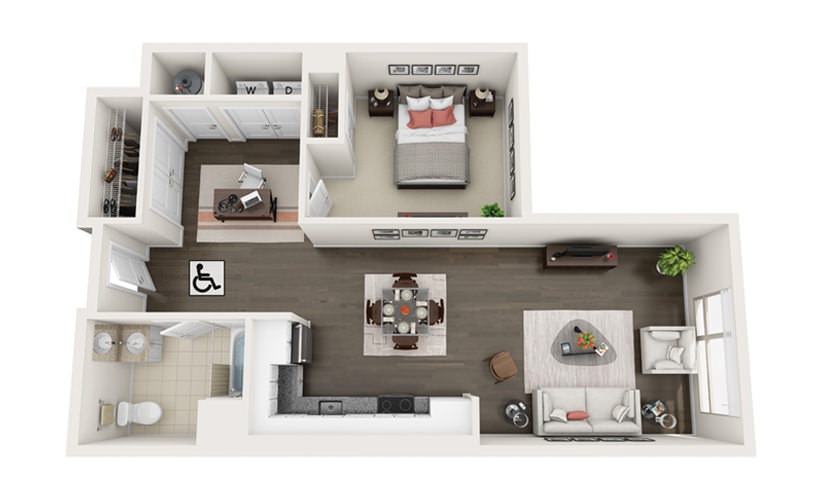 Element A5.HC - 1 bedroom floorplan layout with 1 bathroom and 863 square feet