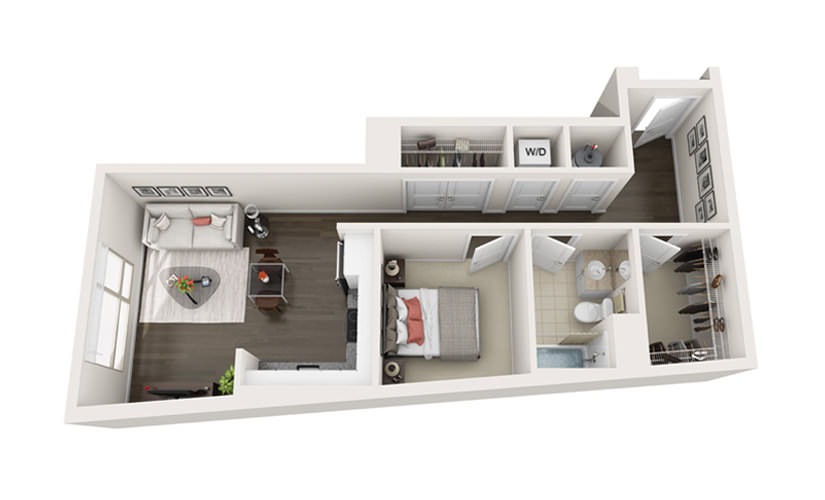 Element A6 - 1 bedroom floorplan layout with 1 bathroom and 691 square feet