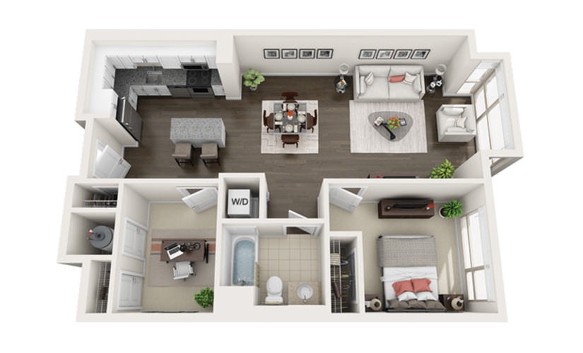 Element B1 - 1 bedroom floorplan layout with 1 bathroom and 865 square feet