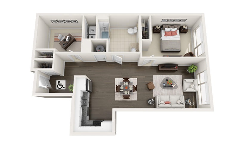 Element B2.HC - 1 bedroom floorplan layout with 1 bathroom and 914 square feet