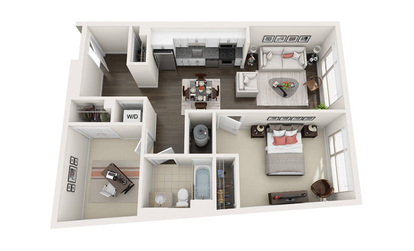 Element B3 - 1 bedroom floorplan layout with 1 bathroom and 842 square feet