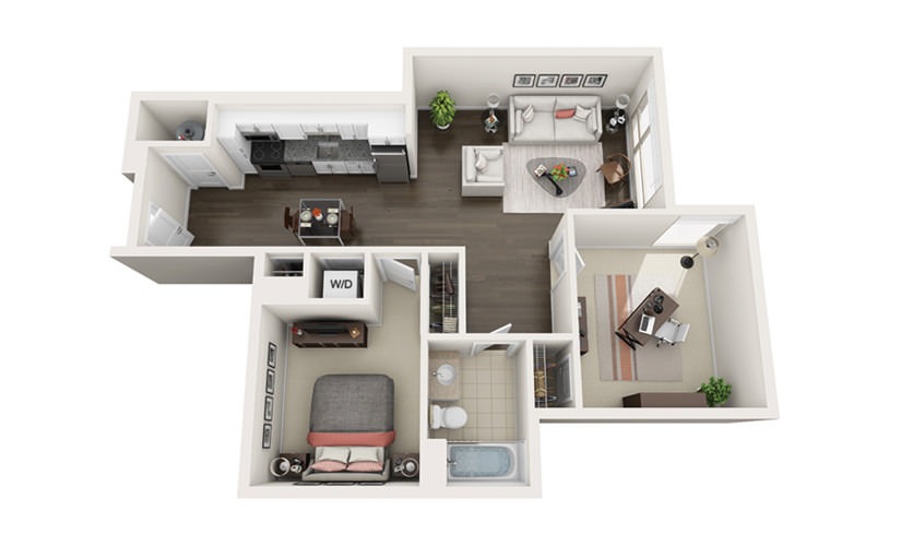 Element B4 - 1 bedroom floorplan layout with 1 bathroom and 836 square feet