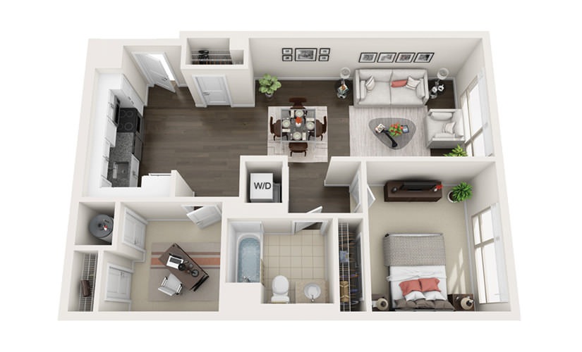 Element B5 - 1 bedroom floorplan layout with 1 bathroom and 781 square feet