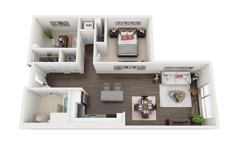 Element B6 - 1 bedroom floorplan layout with 1 bathroom and 863 square feet
