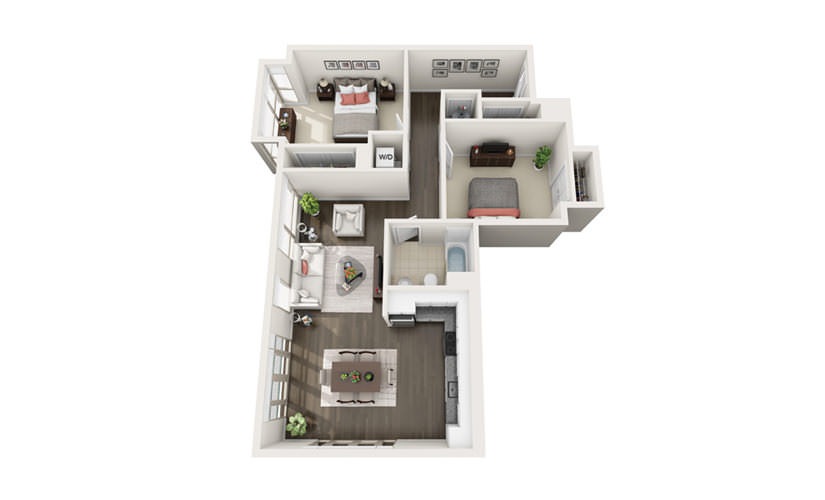 Element B7 - 1 bedroom floorplan layout with 1 bathroom and 1026 square feet