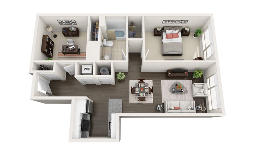 Element B8 - 1 bedroom floorplan layout with 1 bathroom and 915 square feet