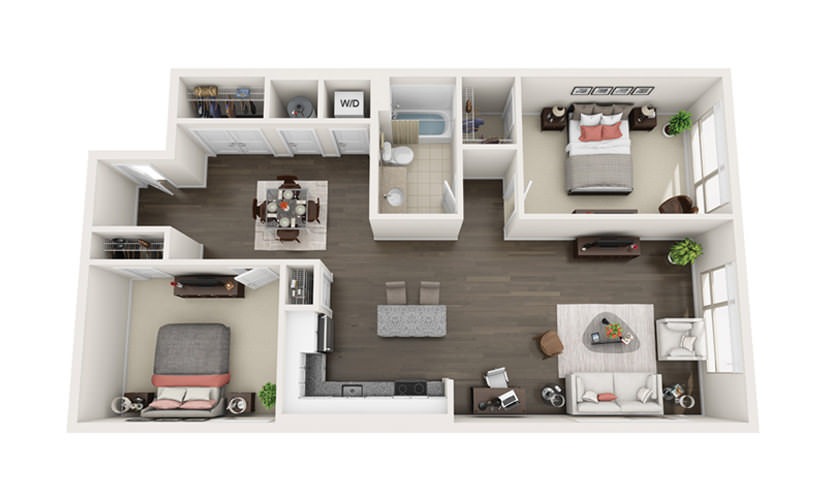 Element C1 - 2 bedroom floorplan layout with 1 bathroom and 1122 square feet