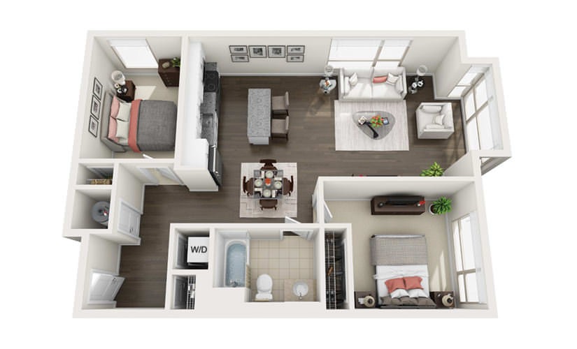 Element C2 - 2 bedroom floorplan layout with 1 bathroom and 906 square feet